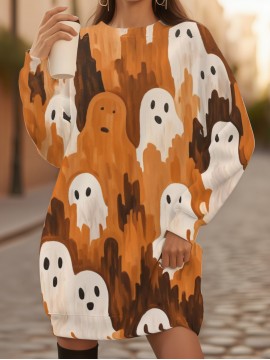 Stylish up the Ante Ladies Jumper with a 3D Orange Background, Perfect for Halloween. Made from Polyester, This Casual Sweatshirt Is Perfect for Fall and Winter with Long Sleeves and a Sport Dress.