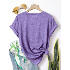 5pcs Plus Size Women'S Tops | Courage Heartbeat Just Breathe Pattern Print, Literary Style, Casual Versatile Round Neck, Comfortable Breathable, Oversized Loose Fit, 1XL-5XL Size