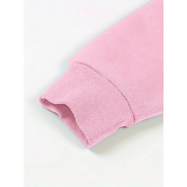 Women's 'I'm Fine, Everything's Fine' Letter and Cat Print Hooded Zipper Jacket- Long Sleeve Casual Sportswear with Pockets, Machine Washable, Bright Pink for Autumn and Winter