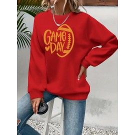 Elegant Women'S Game Day Crew Neck Sweatshirt | 260g, Long Sleeve, Geometric-Pattern, FallWinter Collection, Casual Style, Regular Fit