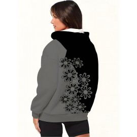 This Women'S Zip-Up Hoodie Features a Two-Tone Design with an Adjustable Drawstring, Floral Patterns, And Is Made from Mid-Stretch Fabric That Is Both Machine Washable And Breathable. It'S a Must-Have for Casual Wear in Spring And Fall