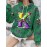 Plus Size Women'S Mardi Gras Mask and Crown Letter K Full Printed Hoodie | Cute Style with Pocket, Hooded, Pullover, Slight Stretch Fabric, Regular Sleeve and Length for Party and Casual Wear