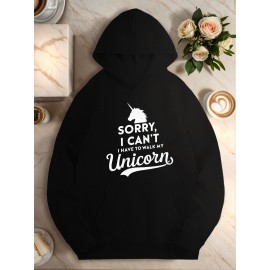 Women's Plus Size Loose Unicorn Hoodie- 