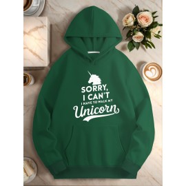 Women's Plus Size Loose Unicorn Hoodie- 