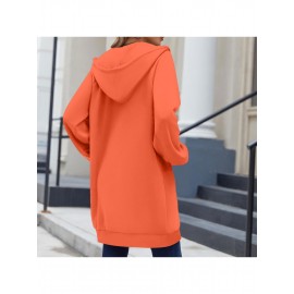 Women's Full-Zip Hooded Fleece Jacket - Double Zipper Winter Coat, Hooded Collar & H-Line Silhouette, Thick Warm Outerwear for Skiing, Snowboarding, Casual Wear - Machine Washable (No Belt) - All-Season Fleece Sweater