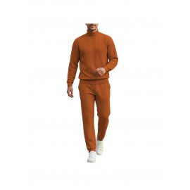 Men Casual Fashion Solid High Neck Knit Long Sleeved Warm Set Stand Collar Tops