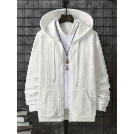 Men's Brown Hooded Jacket - Casual Zip-Up Winter Coat with Pockets, All-Season Polyester Outerwear, Golden-Tone Corduroy-Like Pocket Accent & Hooded Collar, Hand Wash/Dry Clean - Versatile for Smart-Casual & Formal Wear