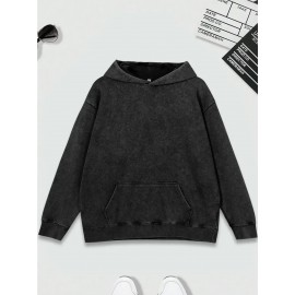 Men's Heavyweight 400gsm Washable Cotton Hoodie - Y2K Gothic Streetwear Sweatshirt with Skull & Chains Print, Grey/Black Oversized Pocket Pullover, Machine Washable Long Sleeve Hooded Sweater for Spring/Fall Casual Wear