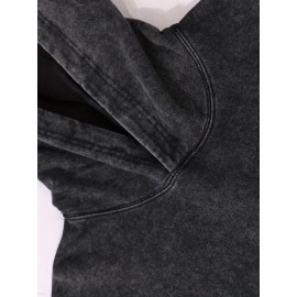 Men's Heavyweight 400gsm Washable Cotton Hoodie - Y2K Gothic Streetwear Sweatshirt with Skull & Chains Print, Grey/Black Oversized Pocket Pullover, Machine Washable Long Sleeve Hooded Sweater for Spring/Fall Casual Wear