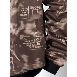 Men's Spring/Summer Baseball Collar Jacket, Lock Edge Lightweight Jacket, Knitted Polyester Braid Micro Elastic Feather Printed Jacket, Lightweight Fashion Casual Jacket, College Style Jacket