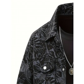 [Tropical Corduroy Jacket] Corduroy Men's Casual Jacket with Tropical Leaf Pattern | Multi-Pocket, Button-Up, All-Season Wear, Everyday Outerwear