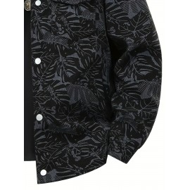 [Tropical Corduroy Jacket] Corduroy Men's Casual Jacket with Tropical Leaf Pattern | Multi-Pocket, Button-Up, All-Season Wear, Everyday Outerwear