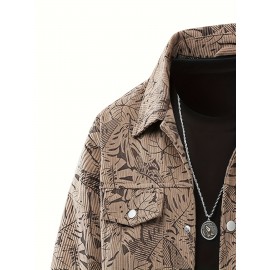 [Tropical Corduroy Jacket] Corduroy Men's Casual Jacket with Tropical Leaf Pattern | Multi-Pocket, Button-Up, All-Season Wear, Everyday Outerwear