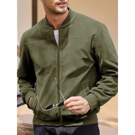 Lightweight Retro-Inspired Men's Casual Jacket - Solid Color, Baseball Collar, Machine Washable Zip-Up