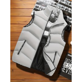 Men's Casual Sleeveless Stand Collar Vest, Thickened Warm Sweater, Autumn Winter Solid Color Zip-up Jacket, Coldproof Outdoor Top, Graphene Warmth, Fashion Webbing, Suitable for Daily Activities, Holiday Gift