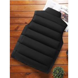 Men's Casual Sleeveless Stand Collar Vest, Thickened Warm Sweater, Autumn Winter Solid Color Zip-up Jacket, Coldproof Outdoor Top, Graphene Warmth, Fashion Webbing, Suitable for Daily Activities, Holiday Gift