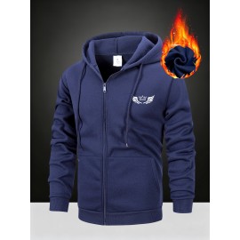 Men'S Fleece Hooded Jacket for Autumn And Winter, Featuring a Print Design of Wings And a Crown, Warm And Comfortable with Skin-Friendly Front Pockets And a Full Zipper. This Stylish And Versatile Hoodie Is Machine Washable And Available in Various