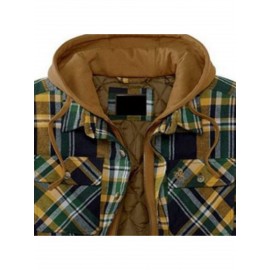 Men'S Heavyweight Thermal Insulated Hooded Jacket - Winter Coat with Full-Zip Closure, Relaxed Fit Plaid Outerwear, Full-Zip Front, & Warm Insulation for Cold Weather, Casual & Formal Outfits (Brown/Red/Tan) - Ideal for Everyday & Formal Events