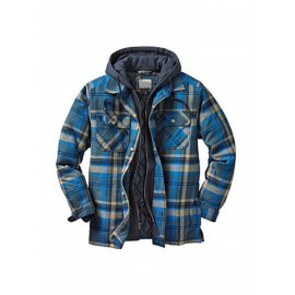 Men'S Heavyweight Thermal Insulated Hooded Jacket - Winter Coat with Full-Zip Closure, Relaxed Fit Plaid Outerwear, Full-Zip Front, & Warm Insulation for Cold Weather, Casual & Formal Outfits (Brown/Red/Tan) - Ideal for Everyday & Formal Events