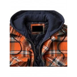 Men'S Heavyweight Thermal Insulated Hooded Jacket - Winter Coat with Full-Zip Closure, Relaxed Fit Plaid Outerwear, Full-Zip Front, & Warm Insulation for Cold Weather, Casual & Formal Outfits (Brown/Red/Tan) - Ideal for Everyday & Formal Events
