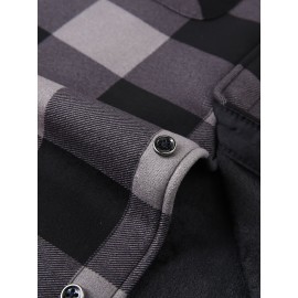 Trendy Men's Plaid Hooded Jacket - Thick Warm, Windproof & Cold-Resistant, Slim Fit, Vintage Style, Black & Red Geometric Pattern, Single-Breasted Button Front, Long Sleeve, Casual & Versatile for Winter Outings, Casual Winter Wear