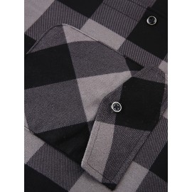 Trendy Men's Plaid Hooded Jacket - Thick Warm, Windproof & Cold-Resistant, Slim Fit, Vintage Style, Black & Red Geometric Pattern, Single-Breasted Button Front, Long Sleeve, Casual & Versatile for Winter Outings, Casual Winter Wear