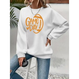 Elegant Women'S Game Day Crew Neck Sweatshirt | 260g, Long Sleeve, Geometric-Pattern, FallWinter Collection, Casual Style, Regular Fit