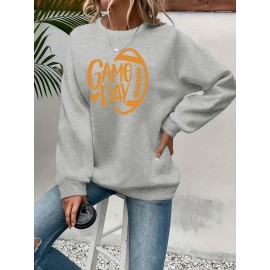 Elegant Women'S Game Day Crew Neck Sweatshirt | 260g, Long Sleeve, Geometric-Pattern, FallWinter Collection, Casual Style, Regular Fit