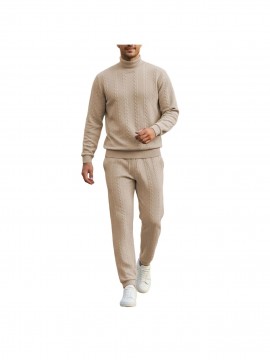 Men Casual Fashion Solid High Neck Knit Long Sleeved Warm Set Stand Collar Tops