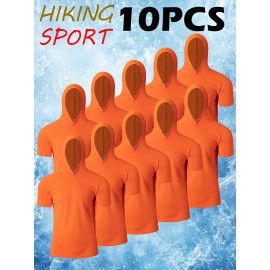 10-Pack Men'S Storm-Ready Hooded Tees | PolyMicro Mesh Tech, Crew Neck, Breathable Performance Shirts for Gym, Running, Hiking - Moisture-Wicking