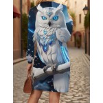 Casual Long Sweatshirt for Plus Size Women Featuring a Vibrant Magical Owl Design, Perfect for Winter. This Regular Fit Pullover Has Long Sleeves, Is Machine Washable, And Is Easy to Maintain with Its 3D Printed Fabric., long sweatshirt dress, Cozy