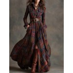 Large Size Women'S New Retro Plaid Casual Flip Tie Belt Dress | SCACTO Peplum Style with Medium Stretch Fabric, Lapel Collar, Ideal for Fall/Winter