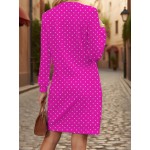 Women's Plus Size Long Sweatshirt Dress - Vibrant Pink Polka Full-Body Print Sweater, Loose Fit Winter Pullover Dress, Machine Washable Cozy Fall & Winter Outfits, Casual Sweater Dress for Casual Attire (No separate bottom needed)