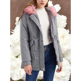 Women'S Solid Color Mid Length Hooded Winter Warm Plus Fleece Coat | Plus Size XL-5XL Windbreakers for Female, Casual Style with Zipper Front, Long Sleeve, Hooded, Non-Stretch Fabric for Outdoor Travel, Commuting, Everyday Jackets, Parka, Cardigan