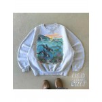 Orcas Sunset Sea Scene Vintage 90s Shipping Ornament, Retro Ocean Dolpin Sweater, Cute Sea Turtle Sweater, Ocean Gifts, Cozy Warm Unisex Sweater