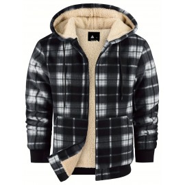 Trendy Hooded Plaid Jacket for Men, Perfect for Autumn And Winter, Made with Fleece And Durable Fabric
