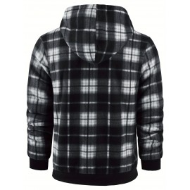 Trendy Hooded Plaid Jacket for Men, Perfect for Autumn And Winter, Made with Fleece And Durable Fabric