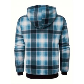 Trendy Hooded Plaid Jacket for Men, Perfect for Autumn And Winter, Made with Fleece And Durable Fabric
