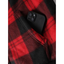 Trendy Hooded Plaid Jacket for Men, Perfect for Autumn And Winter, Made with Fleece And Durable Fabric