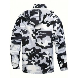 Men's Lightweight Camo Jacket - Casual Outdoor & Sports Hooded Coat, Durable Polyester, Machine Washable, Zip-Up with Pockets for Fishing, Hiking, Fishing Apparel|Casual Outdoor Wear|Half Zip Jacket