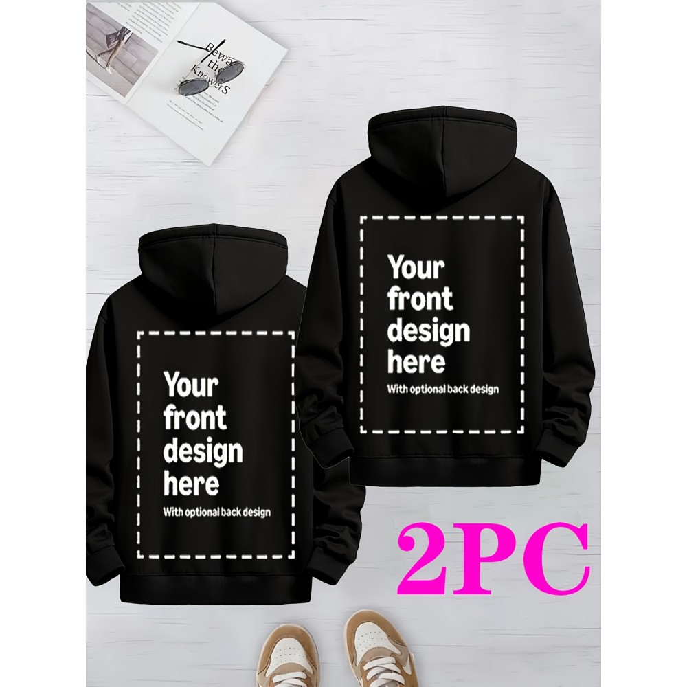Set of 2 with a Custom Hoodie Featuring a Double-Sided Design - Personalized Style: -Blend Pullover, Long Sleeves, Machine Washable - Ideal for Fall And Winter, Appropriate for Both Casual And Formal Events, Comfortable Slim Fit