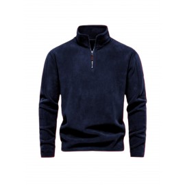 Navy Half-Zip Stand-Collar Top Warm Casual-Style Daily Outfit Comfortable Piece