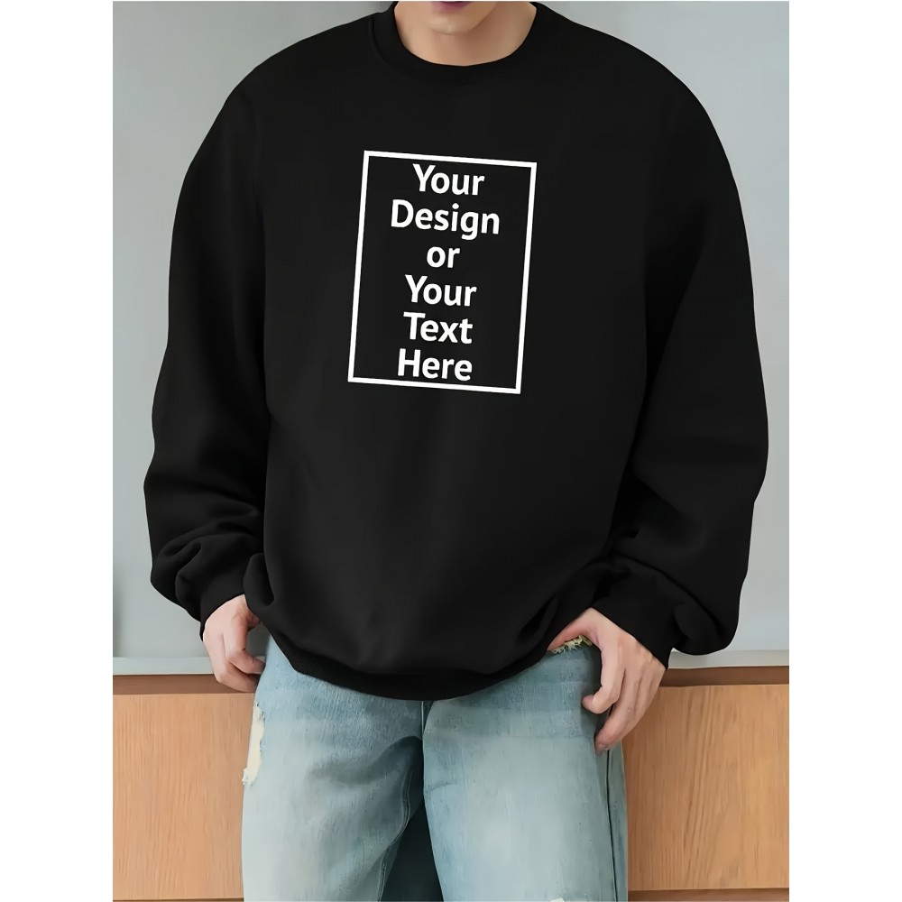 Personalized Custom Photo/Text Men's Sweatshirt - Custom Pictures, Family/Pet Photos, Add Your Own Text, Neutral Style Sweater for Christmas Gifts, Soft Comfortable Round Neck Pullover, Machine Washable (Upload Your Own Designs)